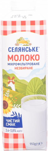 Молоко Селянське 950 г 3,4-3,8 мікрофільтроване