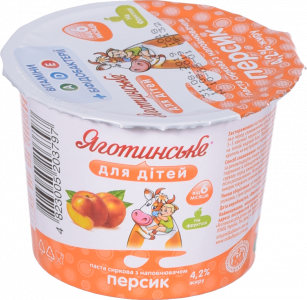 Паста сиркова Яготинське для дітей 3,9 90/100 г стак. персик