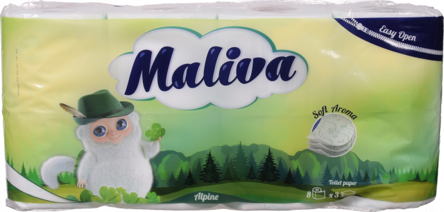 Туал. папір Maliva 8 рул. по 130 арк., 17 м, 3-х шар. Альпійський И012 (Болгарія)