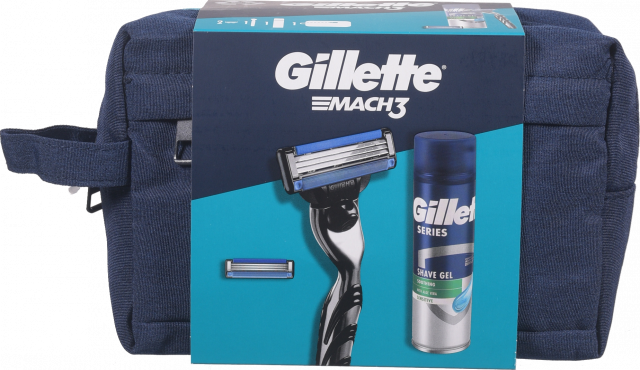 Набір подар. Gillette Mach3 Станок 2 касети+Гель д/гоління Series+косметичка