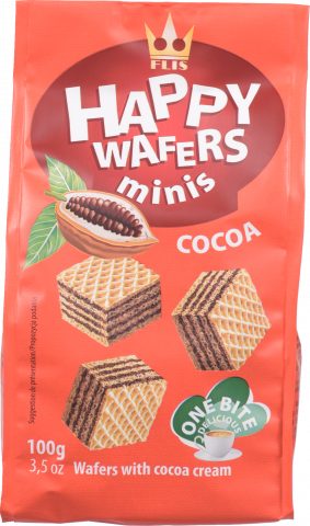Вафлі FLIS 100 г Happy Wafers з нач. какао (Польща) И469