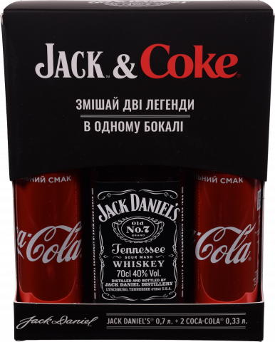 Набір Джек Деніелс 0,7 л + Кока Кола 2х0,33 л