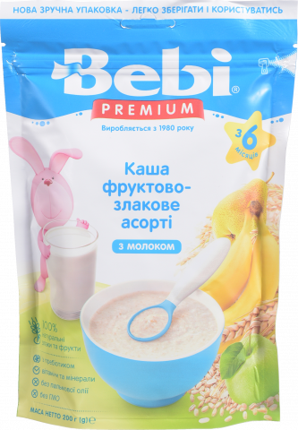 Каша Бебі Преміум 250/200 г мол. фруктово-злакове асорті