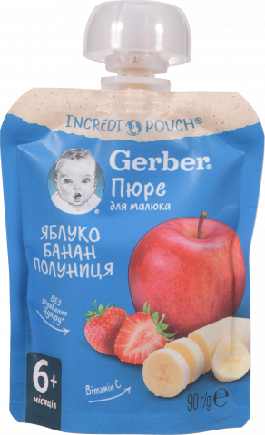 Пюре Gerber 90 г д/пак. яблуко, банан, полуниця