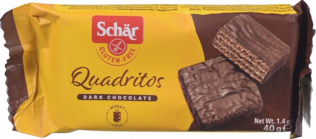 Вафлі Dr. Schaer Quadritos 40 г з какао в темному шоколаді б/глютену