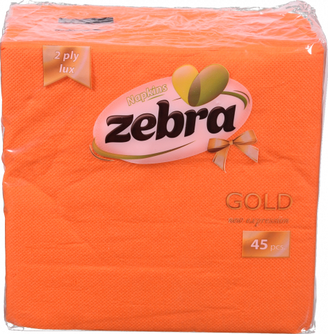 Серветки Zebra Gold 45 шт., 33х33 см, 2-х шар. помаранчеві И206 (Болгарія)