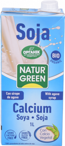 Молоко NaturGreen рослин. органіч. 1 л з сої з сиропом агави та кальцієм б/глютену