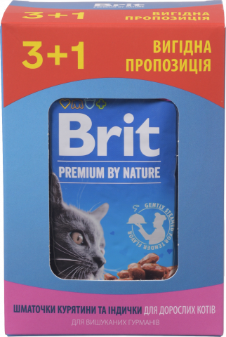 Набір Корм д/котів Brit Premium 4х100 г з куркою та індиком