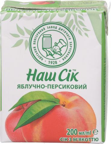 Сік Наш Сік 0,2 л т/п Яблучно-персиковий