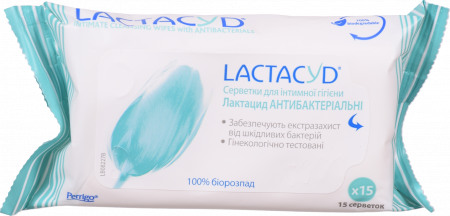 Серветки Лактацид 15 шт. Intimate wipes Antibacterial
