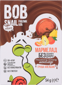 Мармелад Равлик Боб 54 г дит. б/цукру Груша-апельсин в бельг. мол. шоколаді