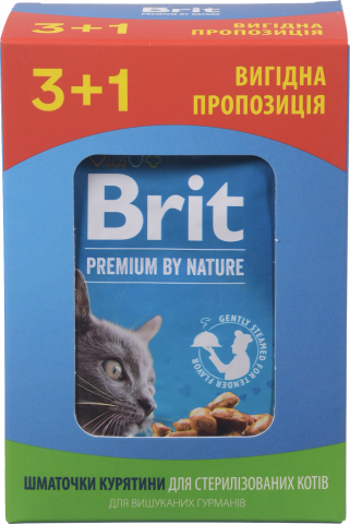 Набір Корм д/котів стериліз. Brit Premium 4х100 г з куркою