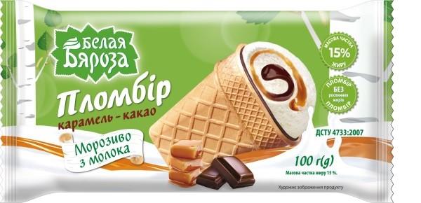 Мороженое пломбир карамель-какао Белая Бяроза, 100 г